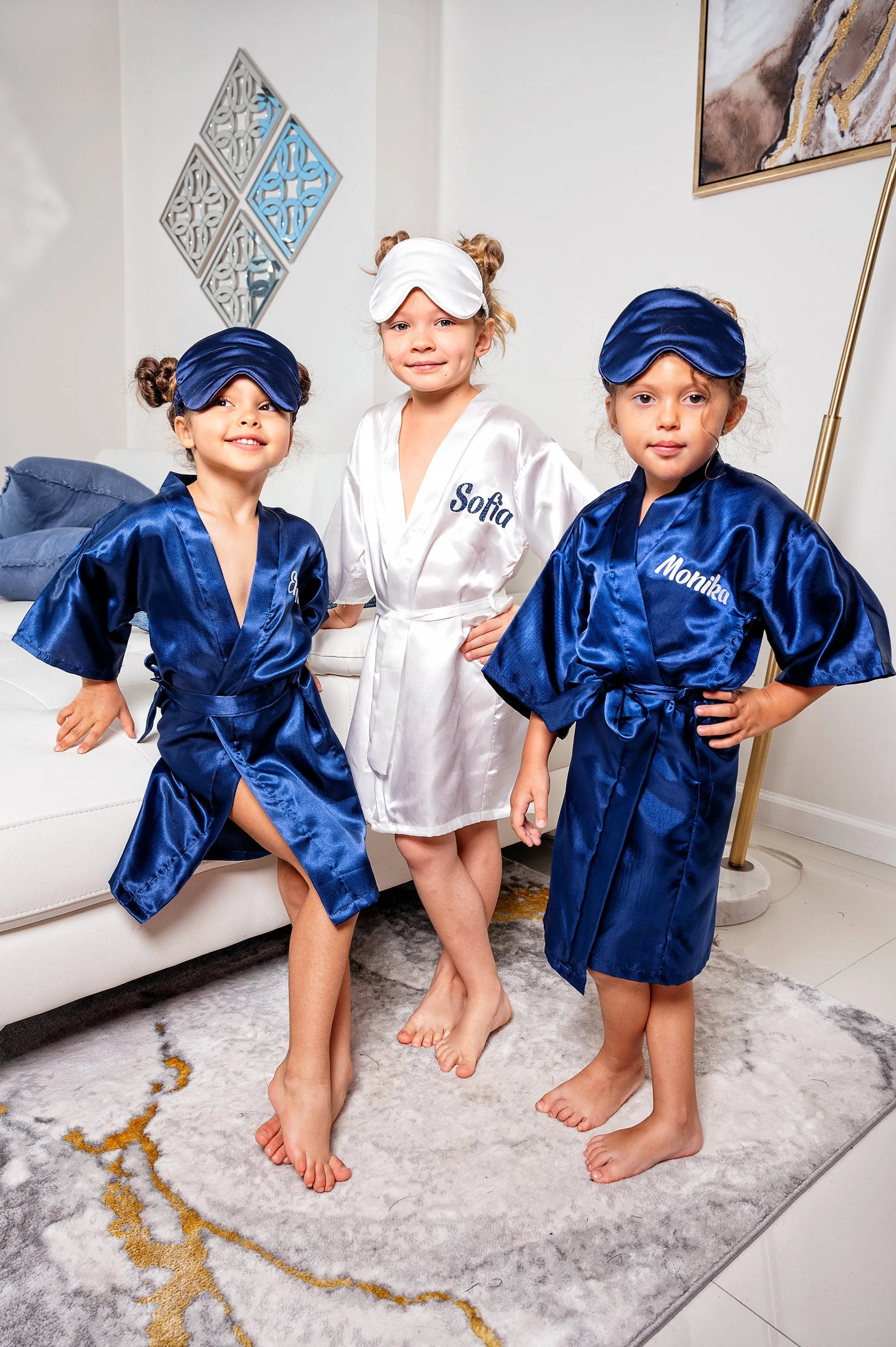 Kids Satin Robes for Junior Bridesmaids and Flower Girls - Script Glitter Arrow and Heart