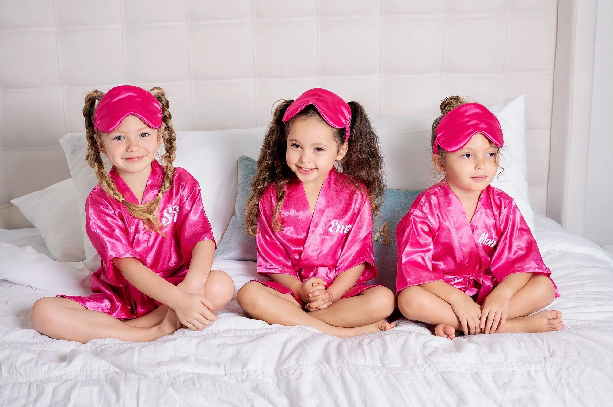 Kids Satin Robes for Junior Bridesmaids and Flower Girls - Script Glitter Arrow and Heart