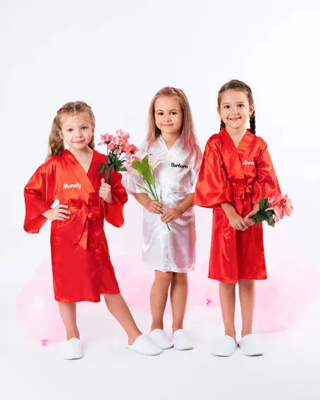 Kids Satin Robes for Junior Bridesmaids and Flower Girls - Script Glitter Arrow and Heart