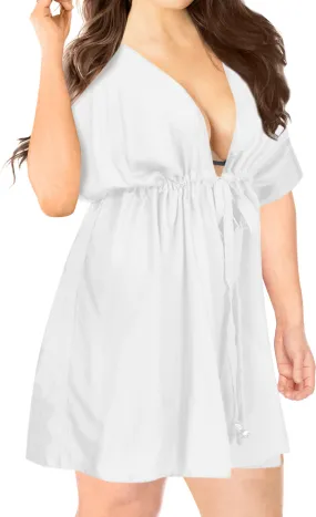 LA LEELA Bikini Swim Beach wear Swimsuit Cover ups Women Caftan Dress Solid OSFM 14-24W [L- 3X] Ghost White_L997