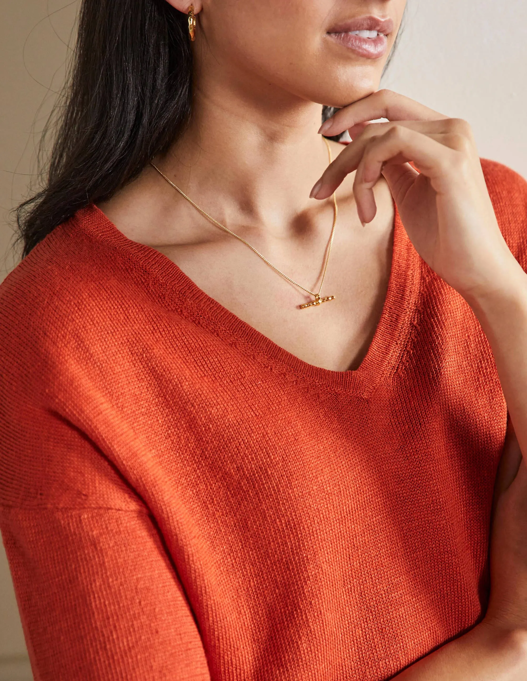 Linen Knitted T-shirt-Bright Papaya