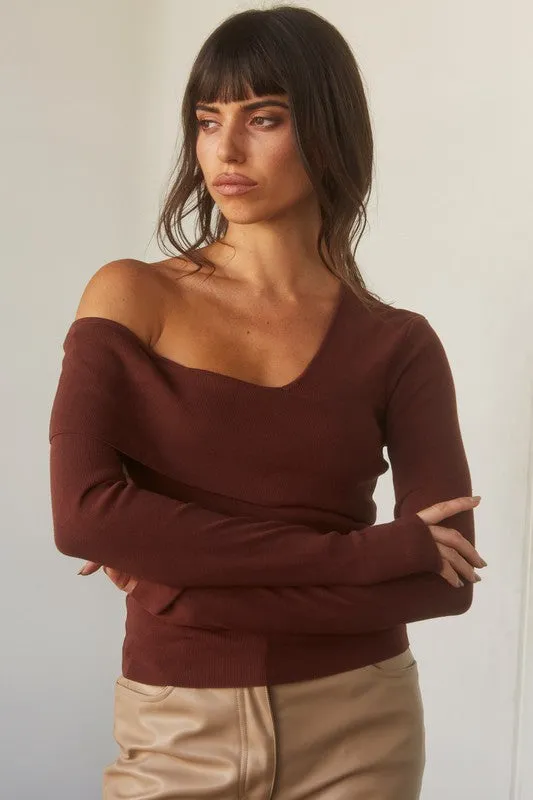 Marlena One Shoulder Sweater in Brown