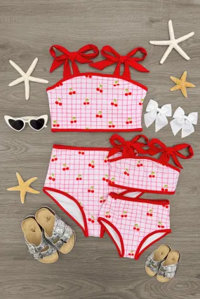Mom & Me - Pink & Red Cherry Bikini