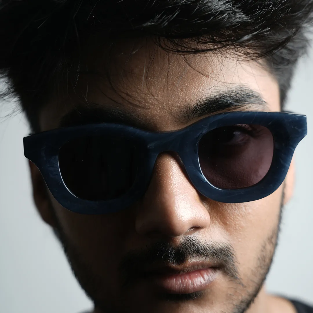 MonkStory Thick Acetate Unisex Sunglasses - Marbleous Blue