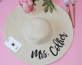Mrs Floppy Hat Custom Floppy Hat Floppy Sun Hat Newly Engaged Gift Mrs Beach Hat Honeymoon Beach Hat Personalized Bride Gift straw - FH27HTV