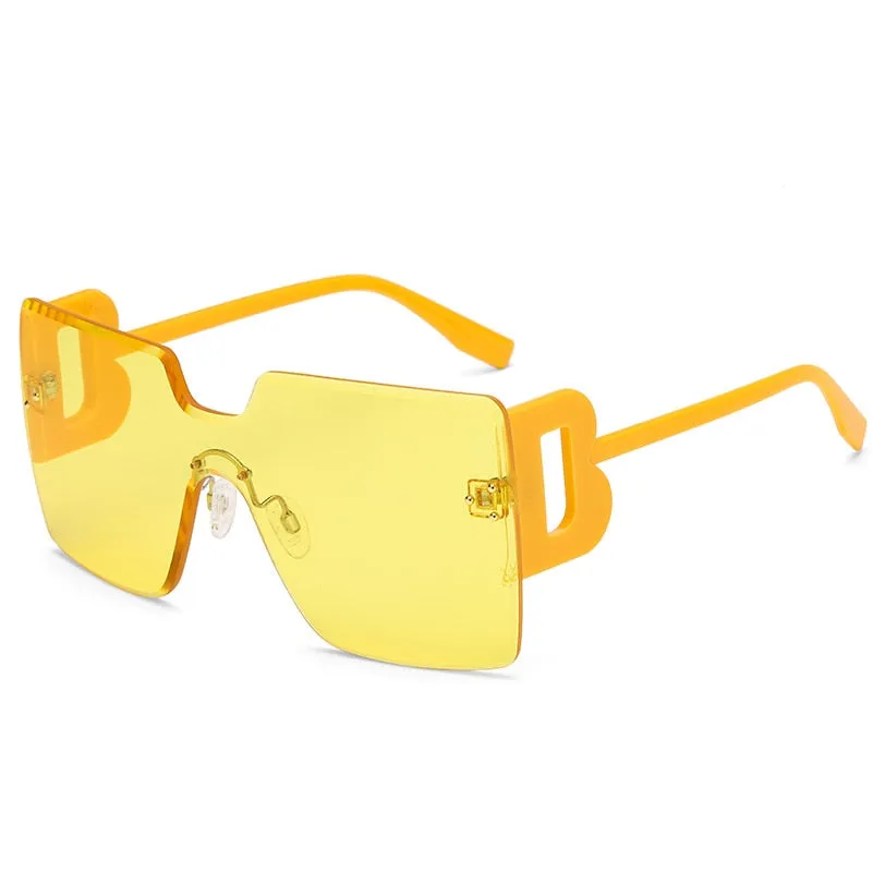 Oversized Flat Top Square Rimless Sunglasses