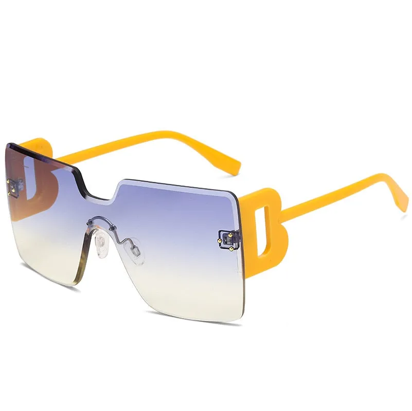 Oversized Flat Top Square Rimless Sunglasses