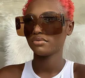 Oversized Flat Top Square Rimless Sunglasses