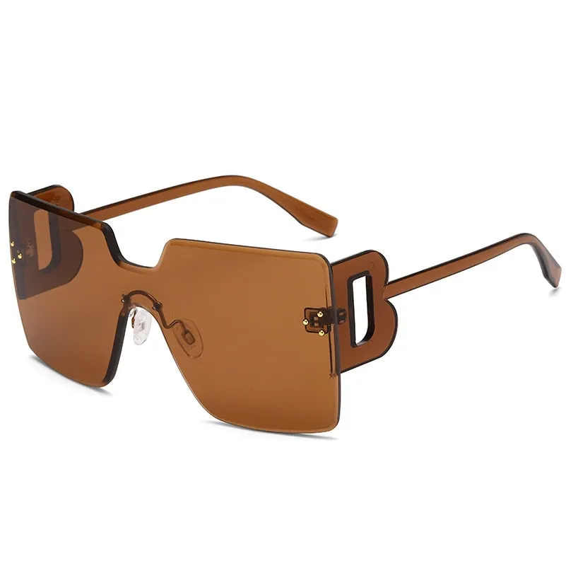 Oversized Flat Top Square Rimless Sunglasses