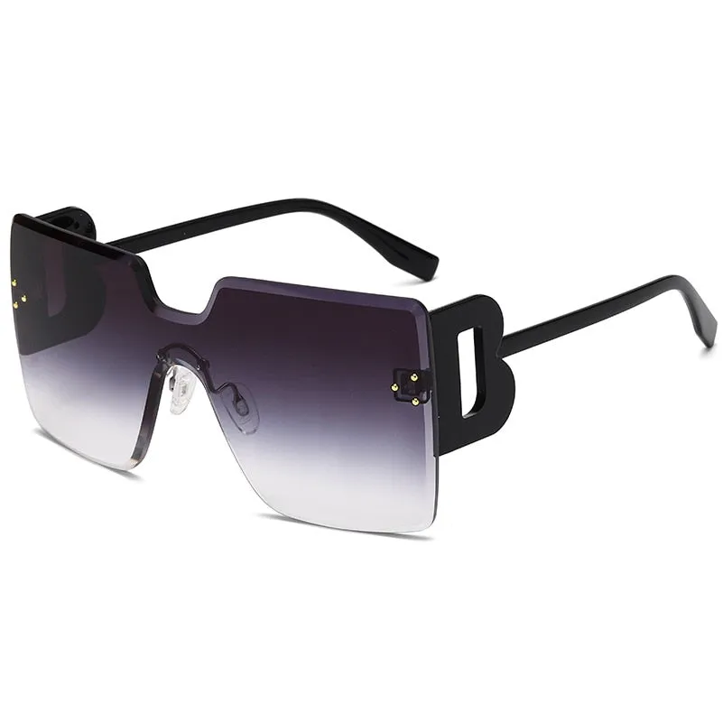 Oversized Flat Top Square Rimless Sunglasses