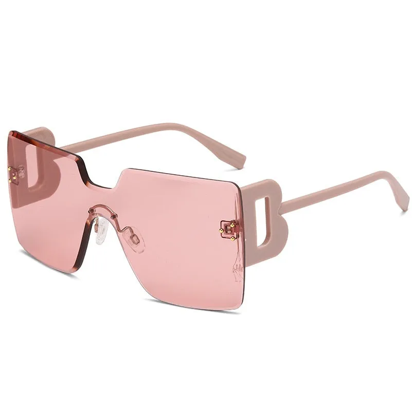 Oversized Flat Top Square Rimless Sunglasses