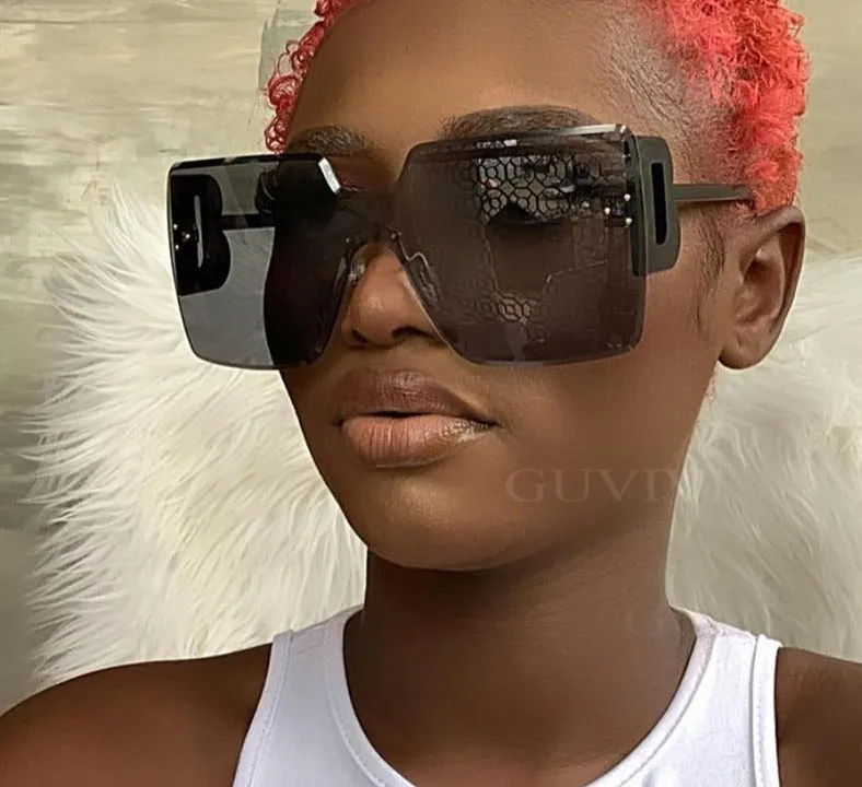 Oversized Flat Top Square Rimless Sunglasses