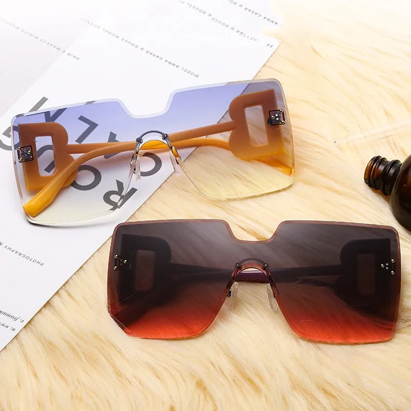 Oversized Flat Top Square Rimless Sunglasses