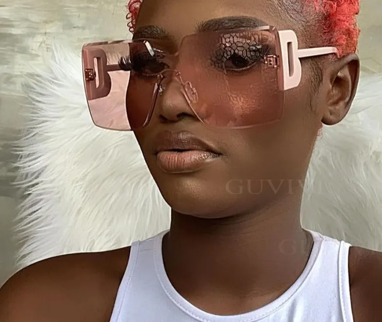 Oversized Flat Top Square Rimless Sunglasses