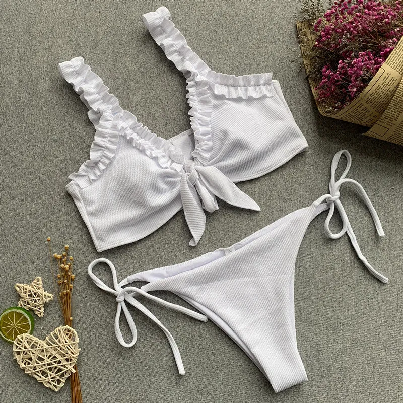 Plain Srappy Flapper Low Rise Thong Bottom Bikinis