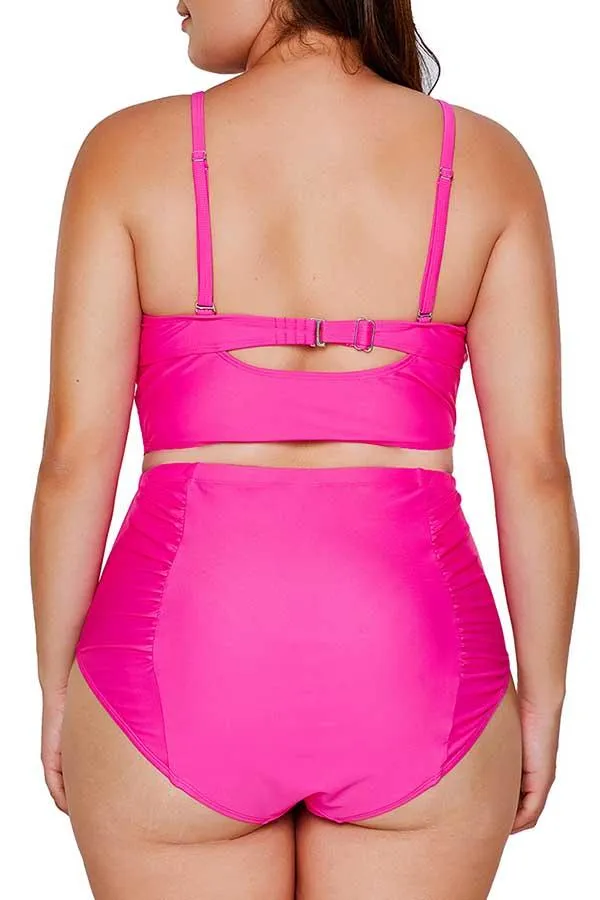Plus Size Criss Cross Ruched High Waisted Bikini Set