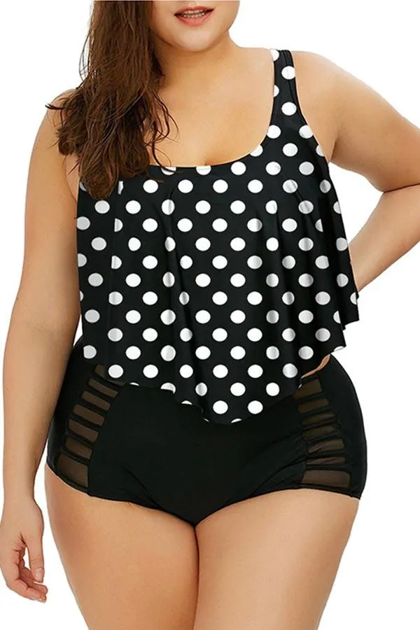 Plus Size Plain Ruffle High Waisted Bikini Set