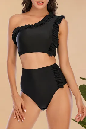 Polka Dot  One Shoulder Girly Ruffles Bikini