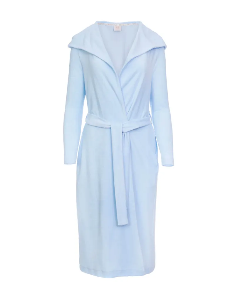 R05 Light Blue Hooded Long Terry Bath Wrap Robe