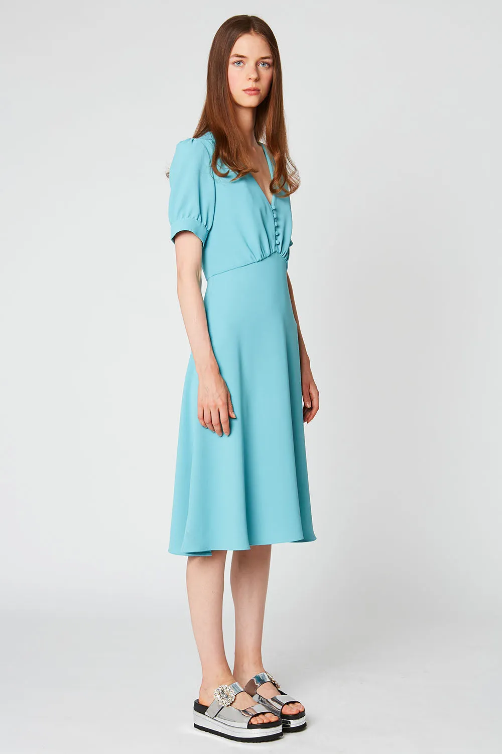 Robe midi retro en crêpe