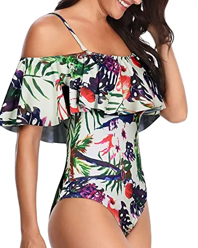 Sexy Ruffle Off Shoulder One Piece Swimsuit For Women-Color