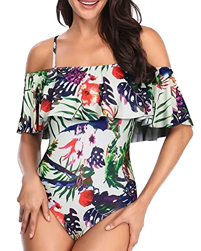 Sexy Ruffle Off Shoulder One Piece Swimsuit For Women-Color