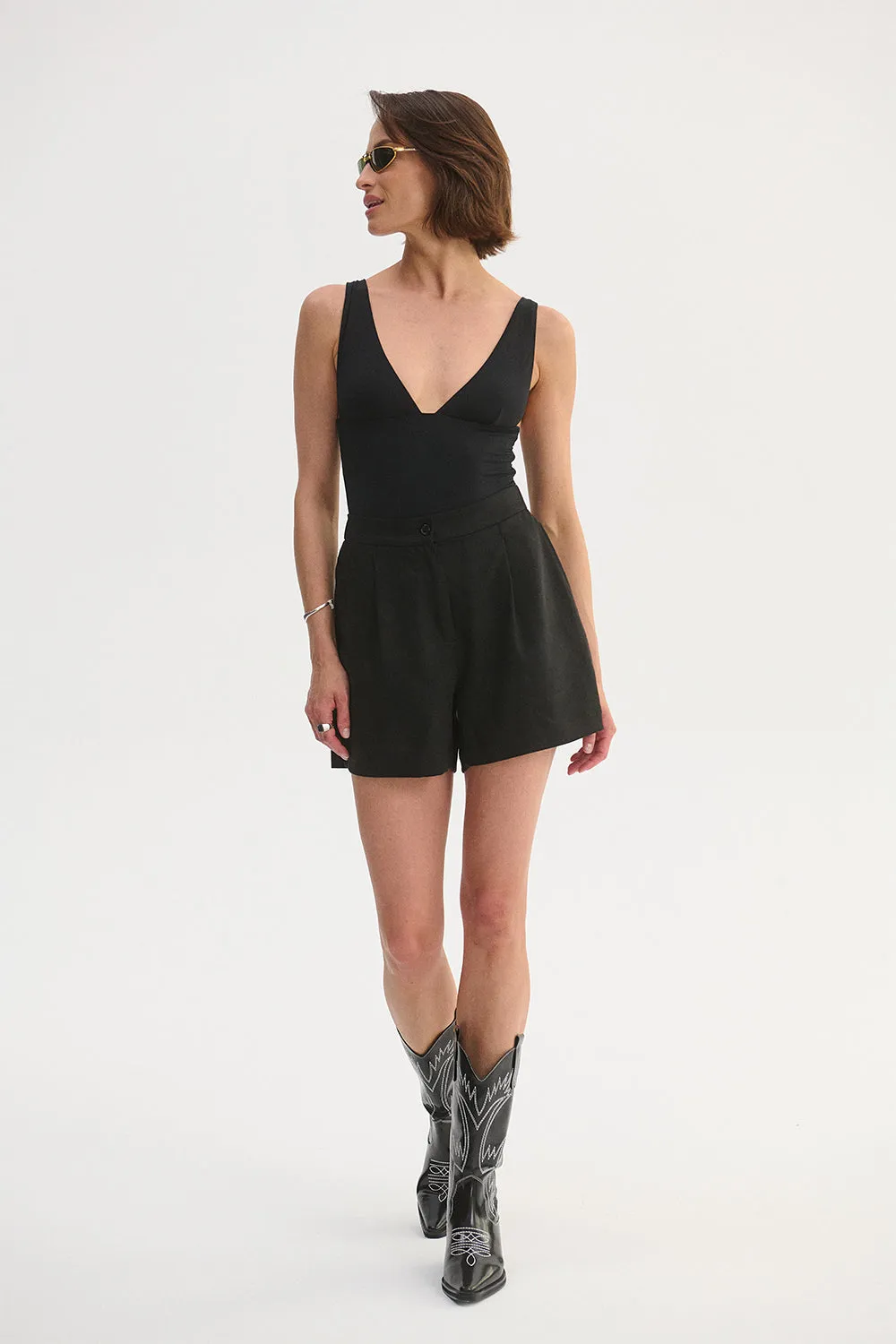 Sleeveless V-neck Bodysuit Black