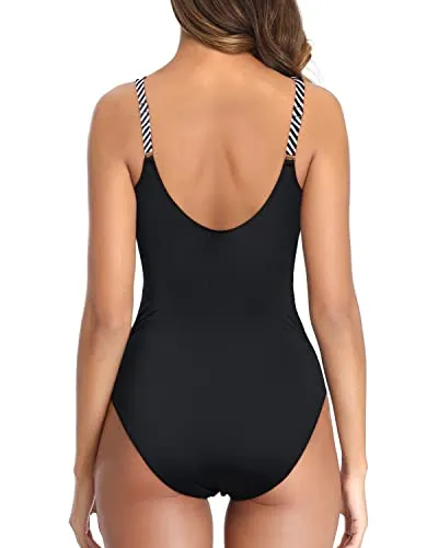 Slimming Tummy Control Push Up 1 Piece Bathing Suit-Black Stripe