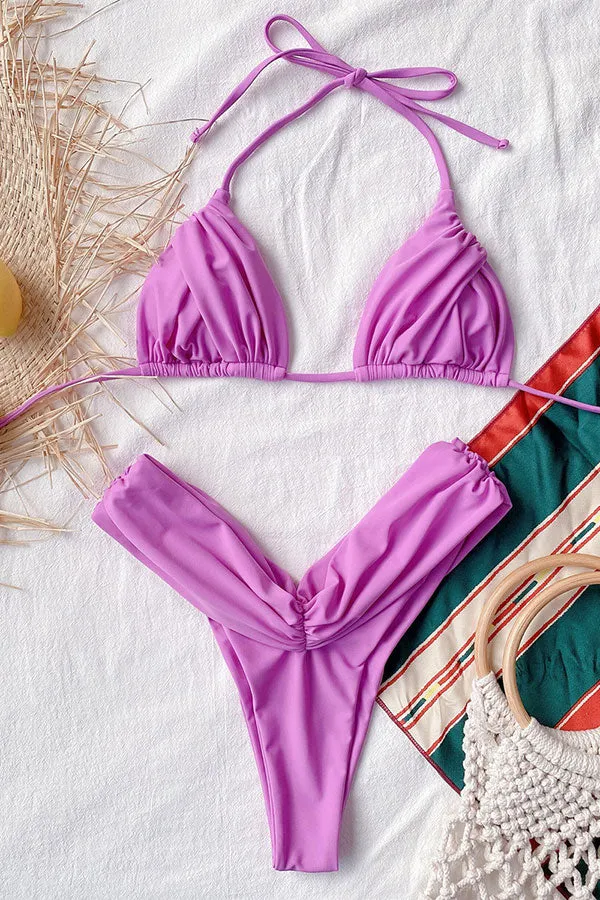 Solid Color Pretty Ruffle Sun Bikini