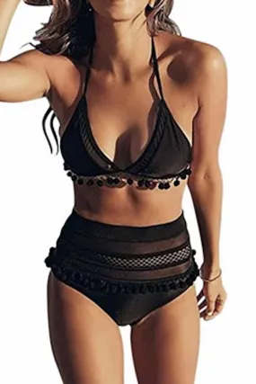 STEPHANIE "Pom Pom" High-Waist Bikini Bottom