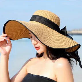 Summer Large Brim Straw Hat Floppy Wide Brim Sun Cap Bowknot Beach Foldable Hats New Hats for Women