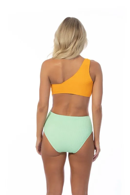 Textured Two-Tone One-Shoulder One Piece