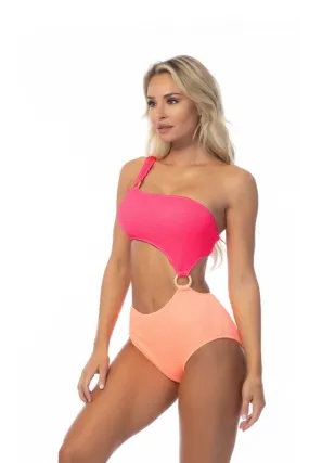 Textured Two-Tone One-Shoulder One Piece
