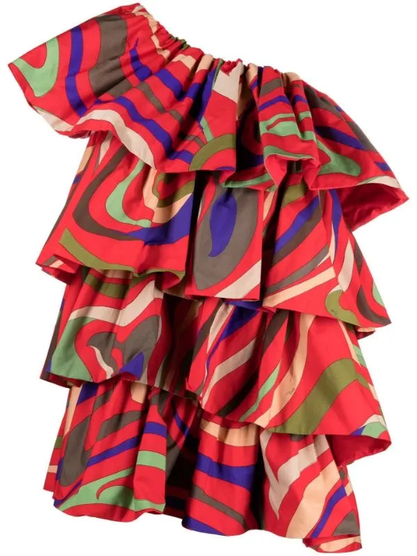 Tiered Ruffle Once Shoulder Mini Dress