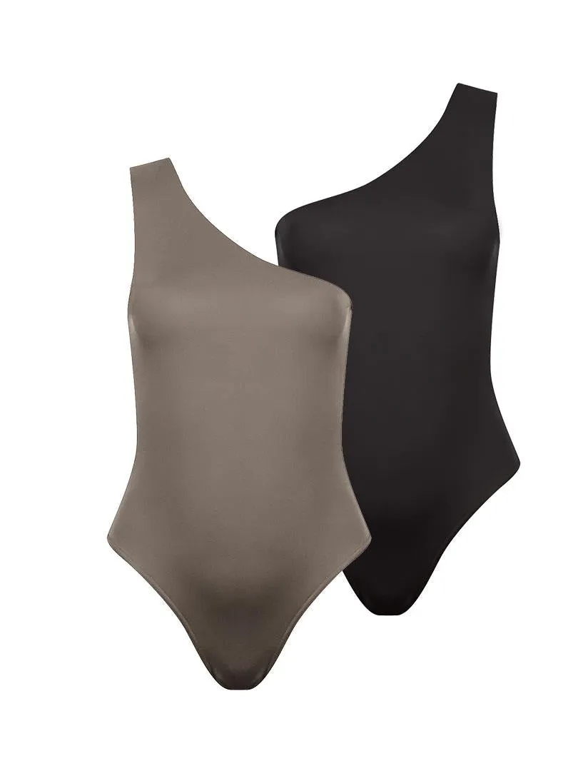 Two Way Single Shoulder Swimsuit - Black