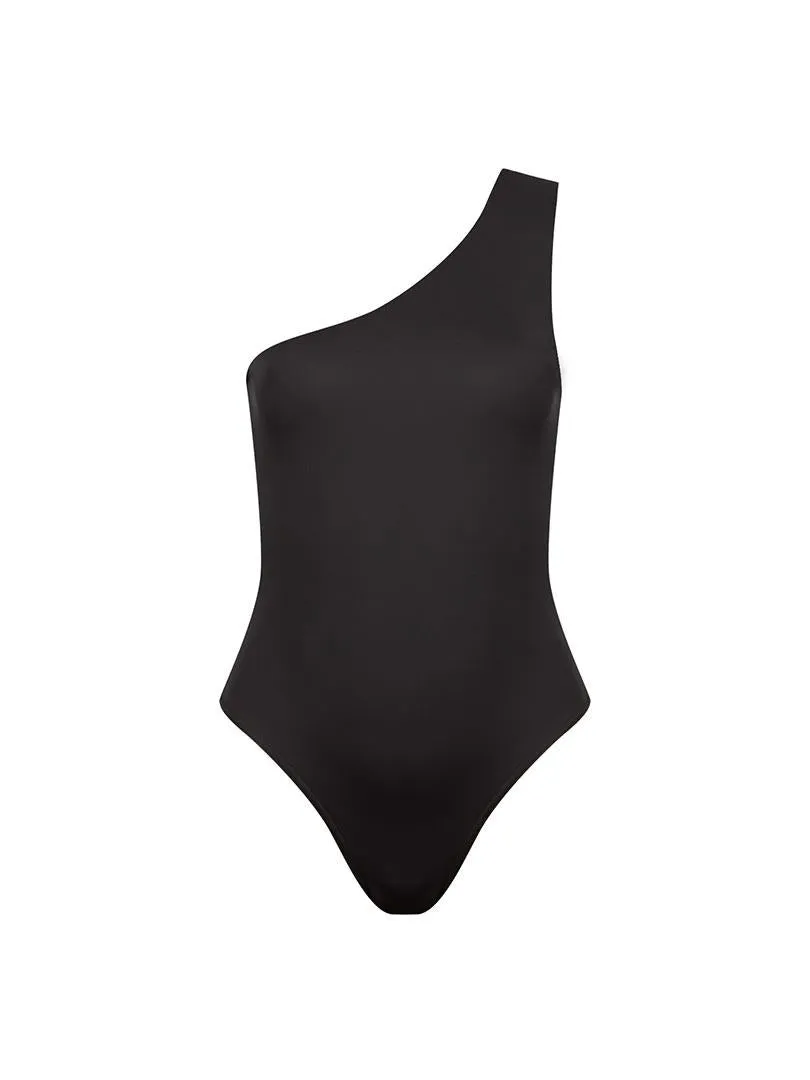 Two Way Single Shoulder Swimsuit - Black