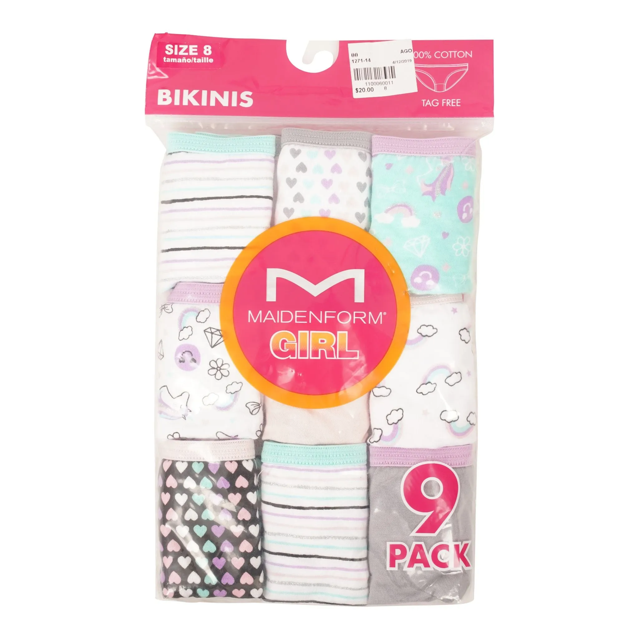 Unicorn Party 9 Pack Cotton Bikinis - 7-14 Girl