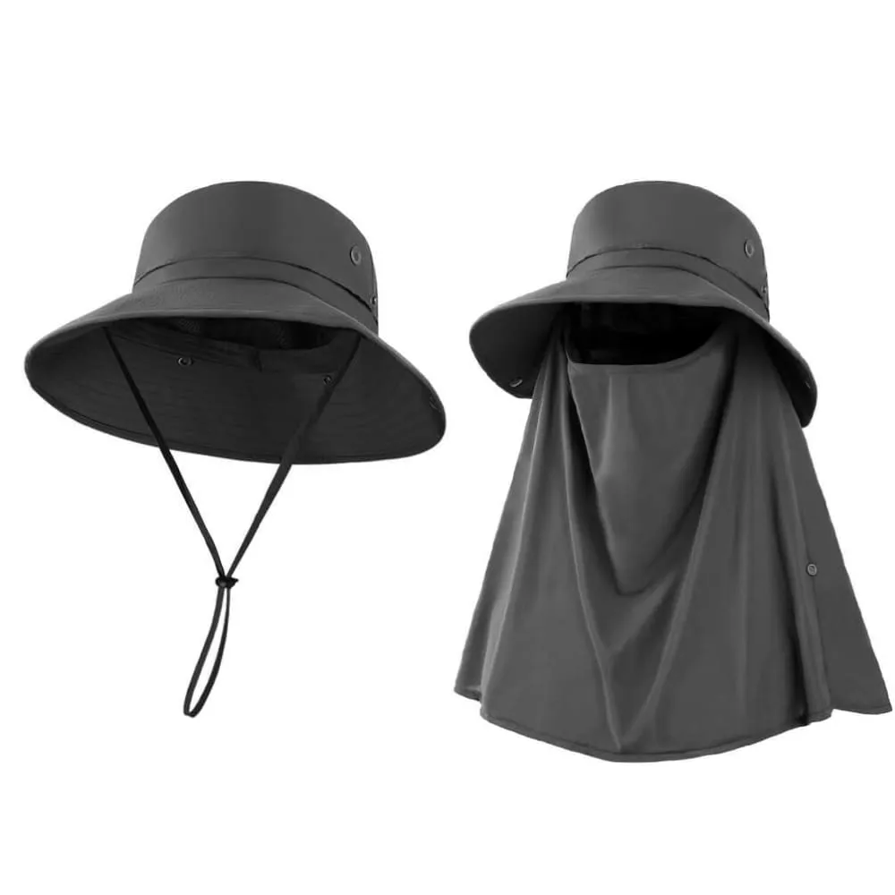 Vbiger Unisex Sun Hat Breathable Bucket Hat Quick-dry Outdoor Hats Foldable Fishing Cap with Detachable Flaps