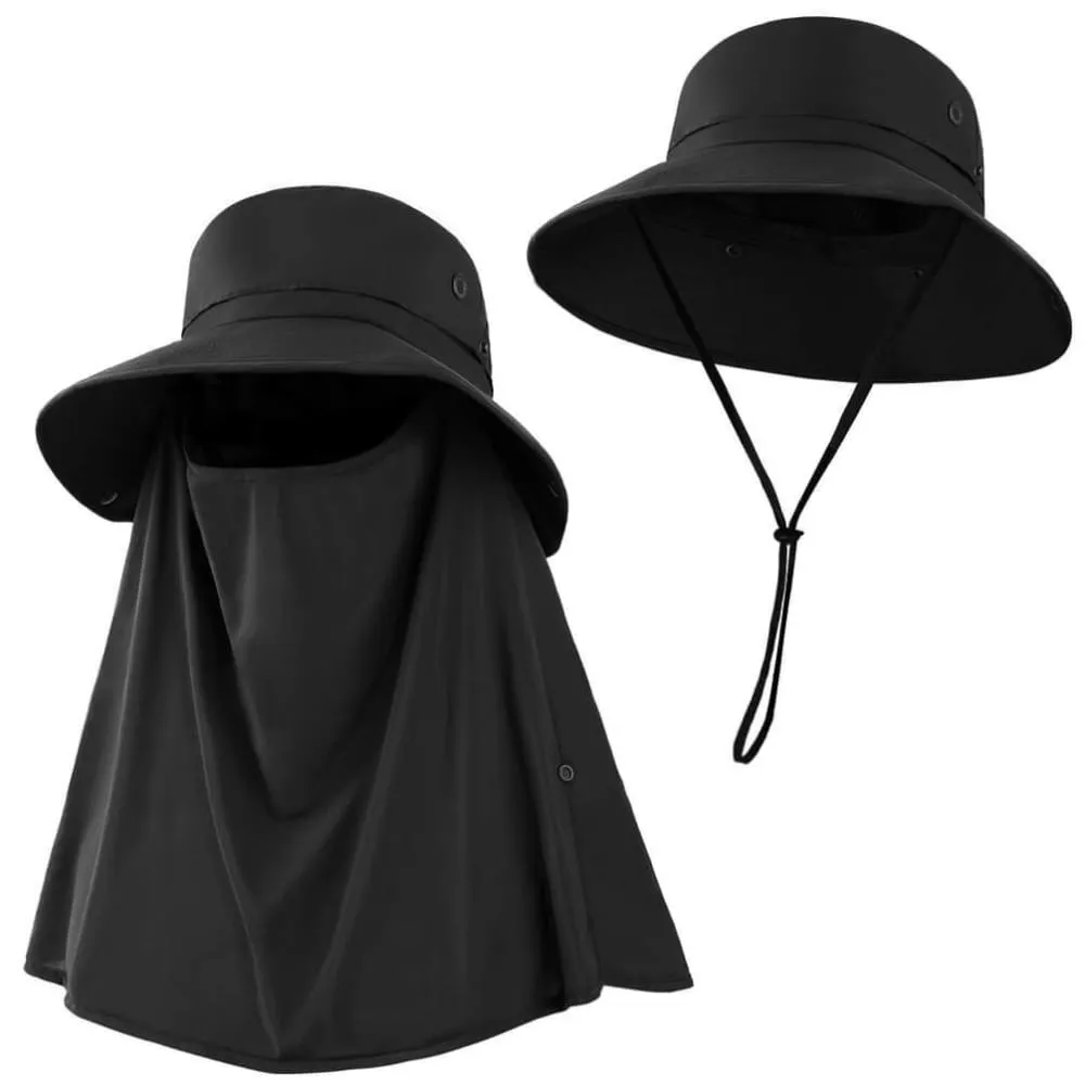 Vbiger Unisex Sun Hat Breathable Bucket Hat Quick-dry Outdoor Hats Foldable Fishing Cap with Detachable Flaps