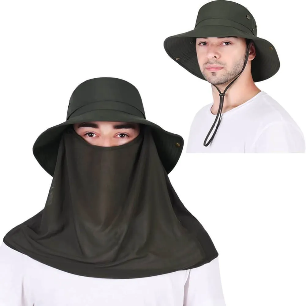 Vbiger Unisex Sun Hat Breathable Bucket Hat Quick-dry Outdoor Hats Foldable Fishing Cap with Detachable Flaps