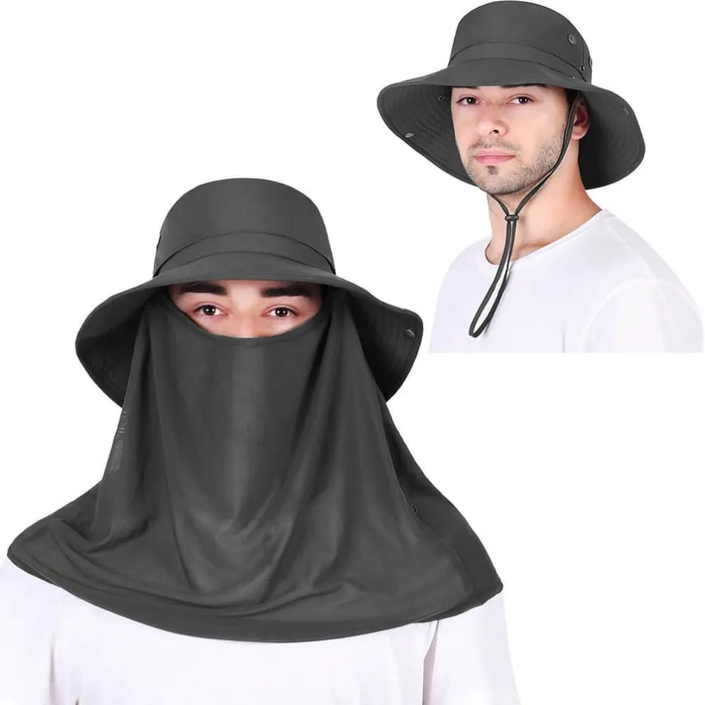 Vbiger Unisex Sun Hat Breathable Bucket Hat Quick-dry Outdoor Hats Foldable Fishing Cap with Detachable Flaps