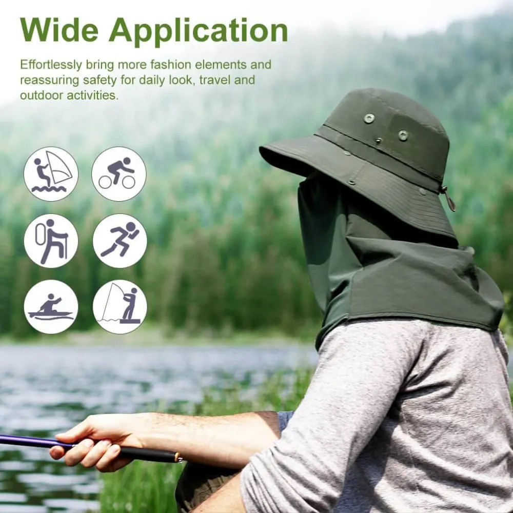 Vbiger Unisex Sun Hat Breathable Bucket Hat Quick-dry Outdoor Hats Foldable Fishing Cap with Detachable Flaps