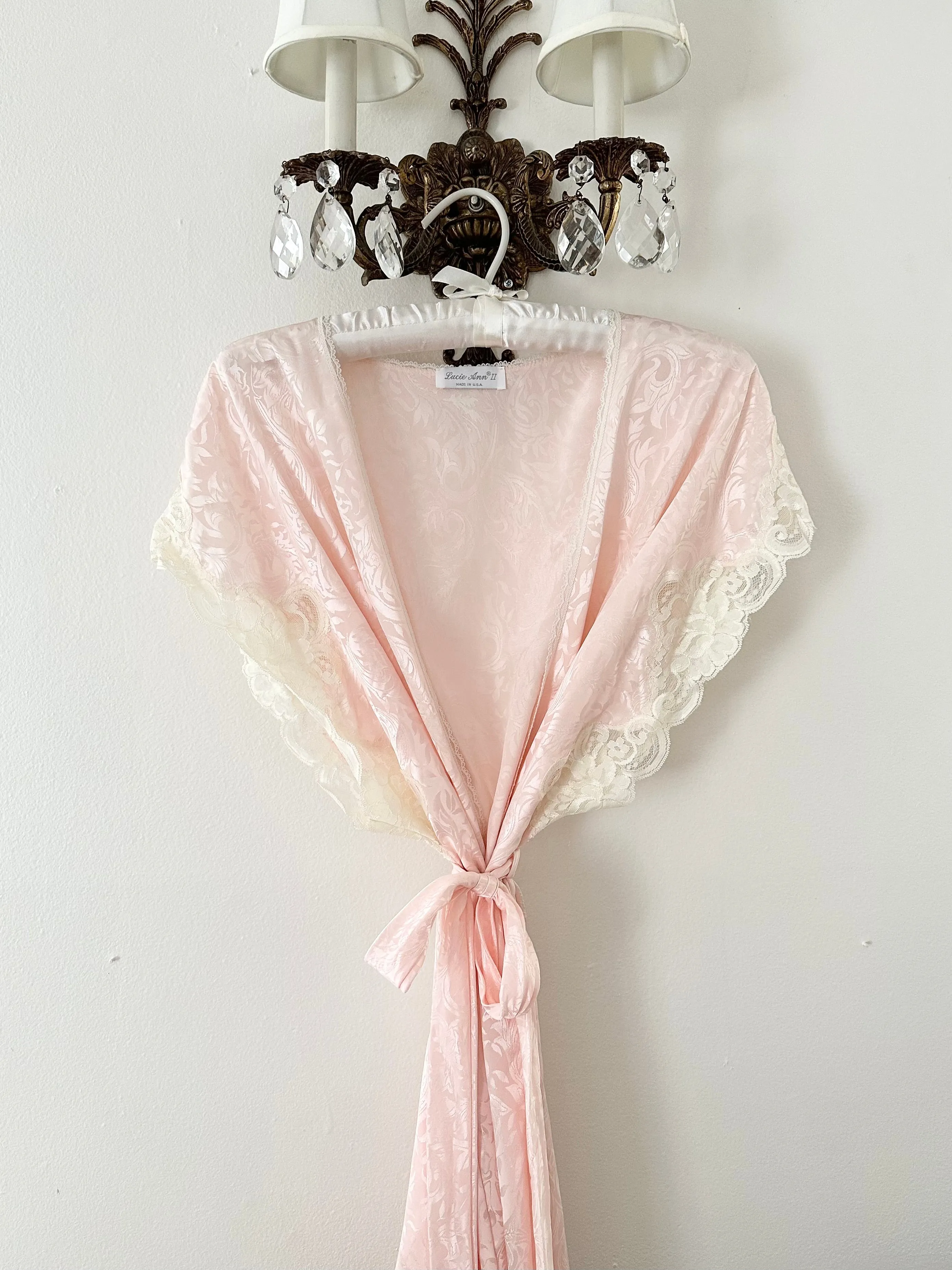 Vintage 1980s Pink Lace Trim Princess Peignoir Robe (S/M)