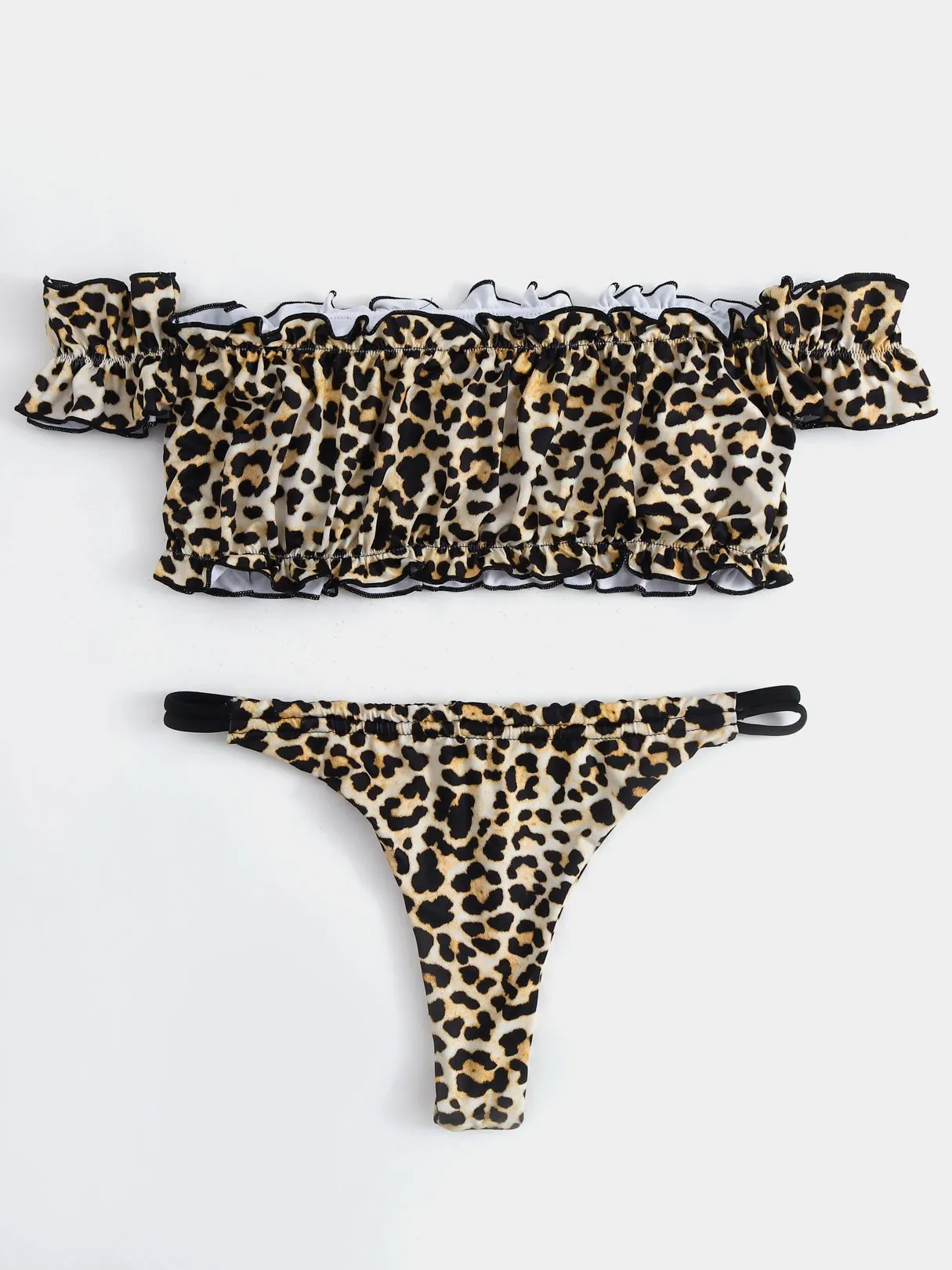Wholesale Off The Shoulder Short Sleeve Leopard Bikini Swimwear