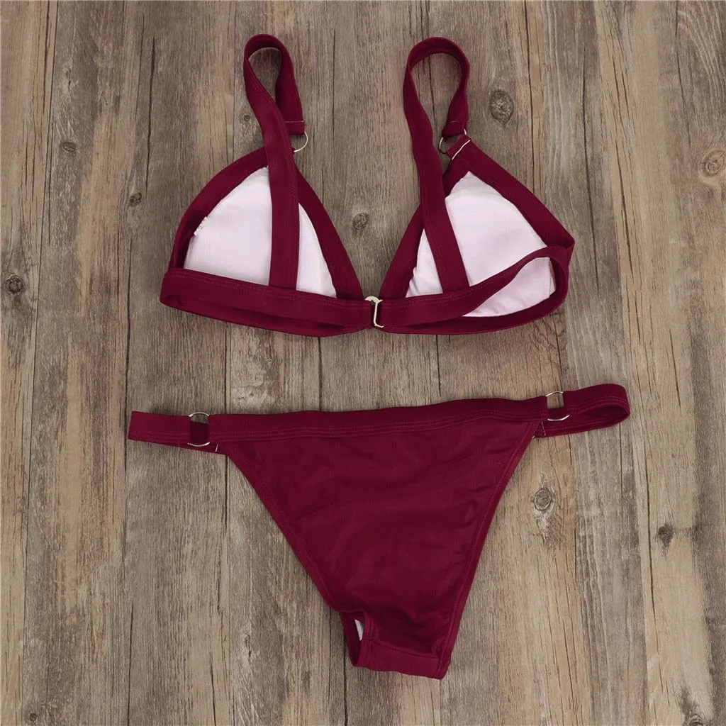 Women Bandage Bikini Set Solid Push Up Brazilian High Waist Swimwear