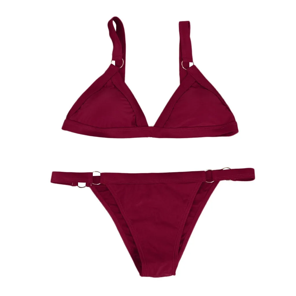 Women Bandage Bikini Set Solid Push Up Brazilian High Waist Swimwear