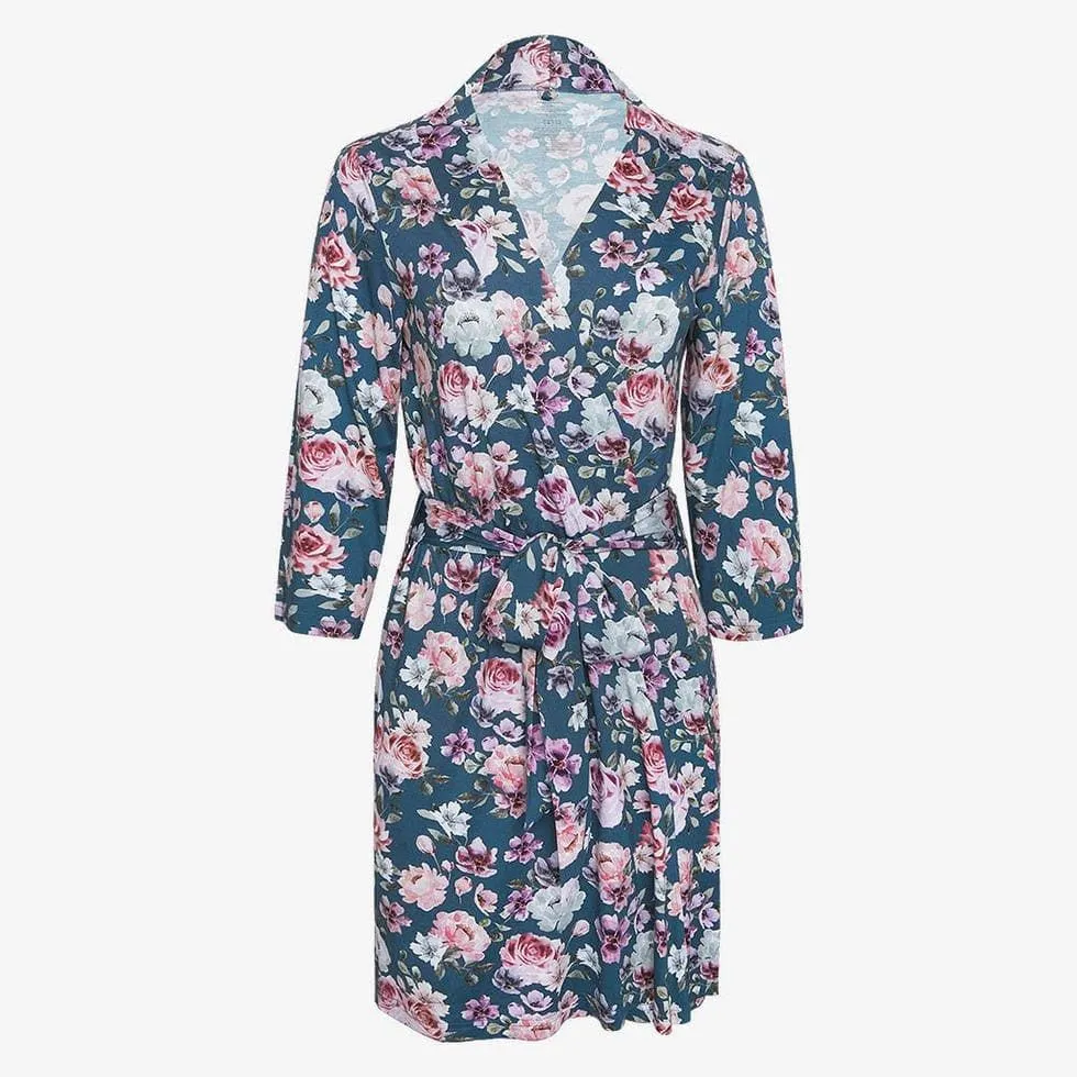 Women's Bamboo Maternity Robe with Pockets - Keisha (Floral)