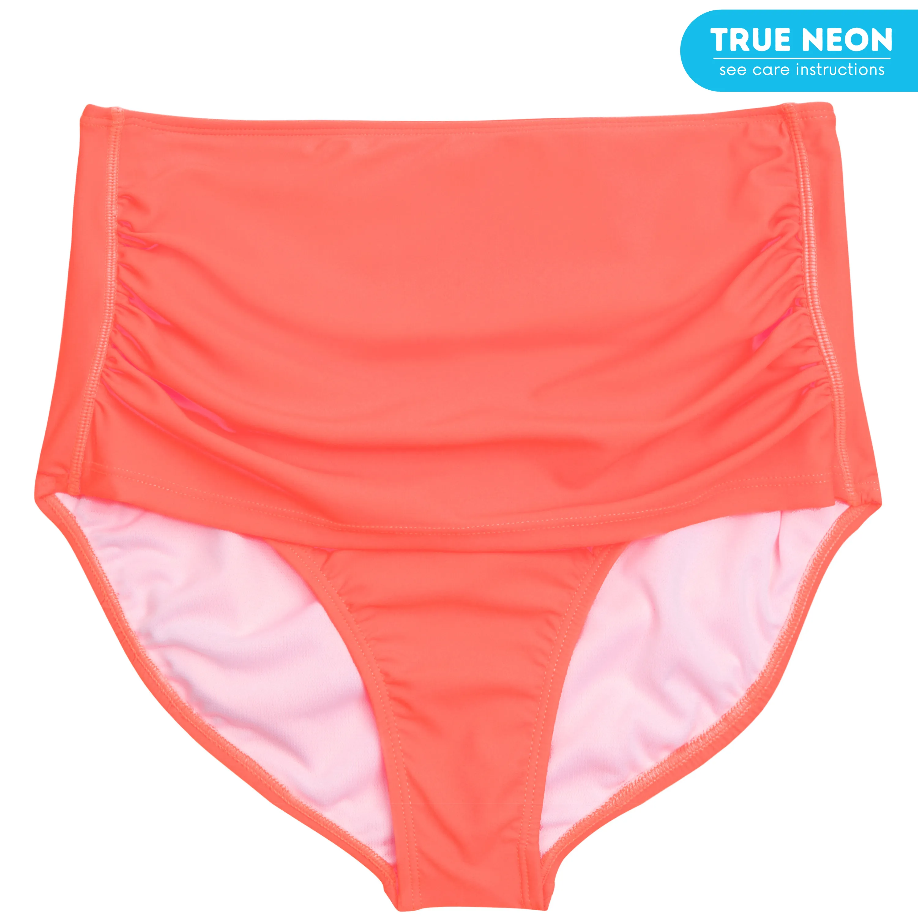 Women's High Waist Bikini Bottoms Ruched | "Neon Orange"