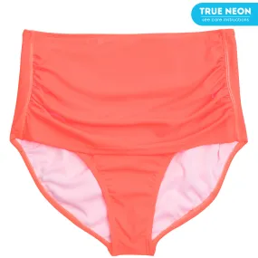 Women's High Waist Bikini Bottoms Ruched | "Neon Orange"