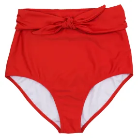 Women's High Waist Bikini Bottoms Tie Front | "Fiesta Red"